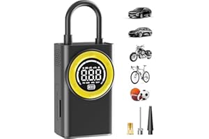 FLYKID Tyre Inflator Air Compressor -Portable Cordless Tyre Pump & Bike Pump, 150 PSI, LED Light, Auto Shutoff, Includes 3 Nozzle Adapters for Cars, Bicycles and Sports Equipment