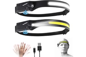 ‎HYPERDOLPHIN Stirnlampe LED Wiederaufladbar, Kopflampe mit Breitstrahl Stirnleuchte Aufladbar, stirnlampen, adventure light, 230 grad, usb c, 400 Lumen, 5 Modi, Bewegungssensor, Wasserdicht, Angeln (2, Schwarz-2)