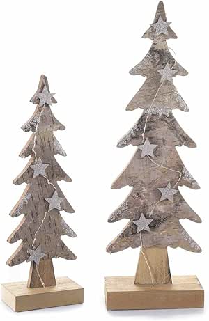 Albero Di Natale In Legno Amazon.Ideapiu Set 2 Alberi Di Natale In Legno E Corteccia Con Luci Amazon It Casa E Cucina
