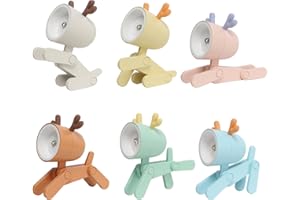SYDE Night Light Desk Lamp Cute Small Phone Holder, Dog / Deer Shape Mini LED Portable Reading Decor Table Lamp for Kids Students Night Study and Bedroom Bedside (6Pcs-Deers)