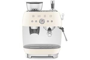 Smeg, Macchina da Caffè Espresso Manuale EGF03CREU, con Macinacaffè Integrato, Thermoblock, 4 Livelli di Temperatura, Lancia a Vapore e Manometro, Serbatoio da 1 L, Dimensioni Compatte, 1350W, Panna