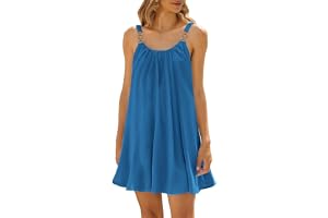 Tanktklänning för kvinnor kort blus klänning sommar enkel ärmlös rund hals miniklänningar eleganta skjortklänningar lätta och