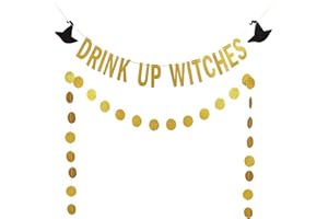 BIGTREE Halloween Banner Decoraton Gold Glitter Drink Up Witches Bunting and Circle Dots Hang Paper Garland Party Supplies Home House wall Indoor Outdoor Decor