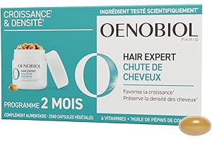 OENOBIOL HAIR EXPERT Chute de Cheveux - Nouvelle formule concentrée - Chute de cheveux - Favorise la croissance - Préserve la densité des cheveux -Complément alimentaire 2x60 capsules-Programme 2 mois