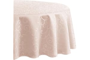 Romanstile Obrus różowy średnica 140 cm odporny na plamy, wodoodporny żakardowy wzór na urodziny dziewczyny, Wielkanoc, wiosna, ślub, przyjęcie, na zewnątrz, kawiarnię