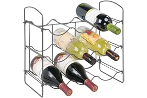 mDesign Scaffale portabottiglie moderno in metallo — Mobile portabottiglie autoportante a 3 ripiani, 9 posti — Cantinetta portabottiglie da appoggio o incasso — grafite