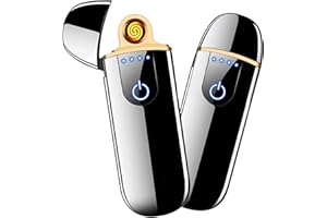 PIOYYDS Electronic Lighter, Smart USB Rechargeable Lighter, Mini Electric Lighter Touch Double-Sided Ignition Windproof Flameless Lighter Plasma Lighter with Battery Indicator for Men Father Gifts (Black)