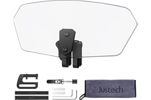 ‎JUSTECH Justech Motorrad Windabweiser Aufsatz Verstellbare Clip-on Windschild Spoiler Windschutz Windschutzscheibe Durchsichtige Windschutzglas 270x165x50mm Windschutzscheibenverlängerung Schwarze Halterung