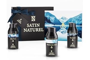 Satin Naturel Cofanetto Regalo Lussuoso Uomo – Set Skincare 3×30 ml con Crema Viso Idratante, Gel Contorno Occhi & Detergente Aloe Vera – Routine Viso Nutriente – Idee Regalo Uomo per Ogni Occasione