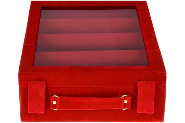 Kuber Industries Rectangular Velvet Wooden Bangle Box 4 Rods & Durable Material Transparent Window Design Size 31 x 23 x 9 CM (Maroon)- CTKTC22801