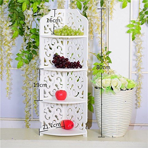 Eckregal Eckstand Bücherregal Regal Aufbewahrung Organizer 4 Etagen Geschnitzt Hohl Eckablage Weiß - 2