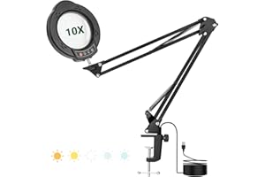 ‎WISYOK WISYOK Lupe mit Licht und Ständer, 10x LED Lupenleuchte mit Groß Schwenkarm, 5 Farbmodi 10 Stufenlos Dimmbare, 2in1 Lupenlampe mit Klemme, Leselupe für Senioren, Tischlupe, Sehbehinderte