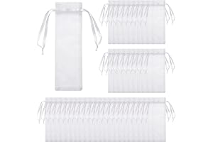 CATELL 60 stycken organzapåsar vita 6 x 27 cm organza-påsar med dragsko