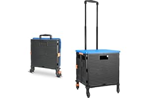 CROSS ZEBRA Carrito de Compras Plegable, Carro Compra de Alta Capacidad de 1.93Cu ft/100Lbs Tirante Retráctil de Acero Inoxidable 4 Ruedas Giratorias Desmontables de 360° para Almacenamiento Viajes Picnic, Azul