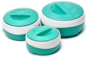 FAMES HIQ FAMES Insulated Casserole Dishes - 1.2, 2, 3 L - Double Wall Hotpot - 3 Pcs Set (Frosty Teal)