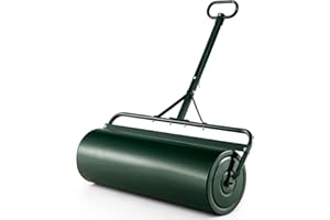COSTWAY 63L/113L Garden Lawn Roller, Large Push Tow Water Sand Filled Drum with Gripping Handle, Scraper Bar and Grain Plug, Steel Manual Rolling Tool Grass Roller (113L, 99 x 40 x 146cm, Green)