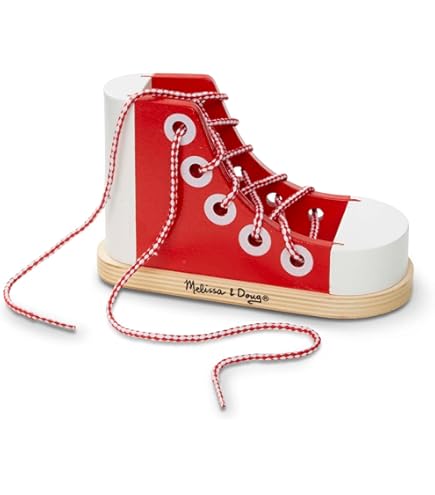 Small Foot Chaussures à Lacer En Bois - Set De 2 Avec Lacets Colorés - Apprentissage Nœuds - Dès 3 Ans