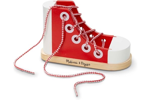Melissa & Doug - Chaussure À Lacer - Apprendre À Faire Ses Lacets - Jouet Educatif De Développement Et De Premier Âge - Jouet en Bois - Cadeau Enfant 3 Ans Et +