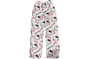 EDAHINFSIG 𝑯ello 𝙆itty Pantalon de Pyjama Femme Flanelle Bas De Pyjama Halloween Polaire Pantalon De Pyjama Automne Hiver Chaud Pyjamas pour Filles Dessin Animé Kawaii à La Mode Pyjama Pantalon Décontracté