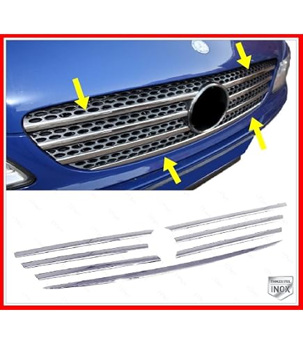 Griglia Anteriore Cromata Per Mercedes Vito W639 (2003-2010) | In Acciaio Inox | Set Da 7 Pezzi | Adesivo Griglia Anteriore Cromata Per Mercedes Vito W639 (2003-2010) | In Acciaio Inox | Set Da 7 Pezzi | Adesivo