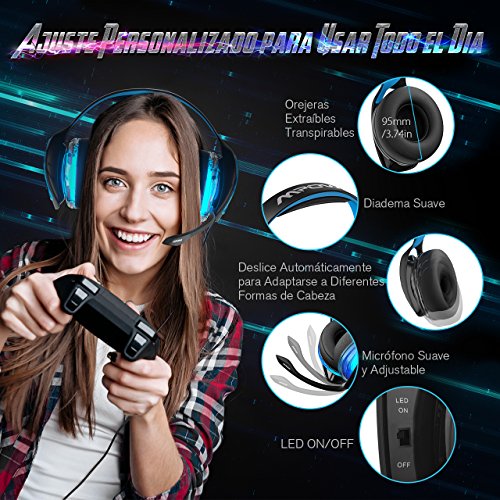 Mpow EG1 Auriculares Cascos Gaming con Mlvente 7 1  Auriculares Cables con Cancelaci  n de Ruido y Audio de Alta Definici  n Potentes Bajos  Auriculares de Diadema Micr  fono y Sonido Envon micr  fono para Videojuegos para PC PS4  2 A  os Garant  a