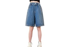 GENERIC Girls Jeans Shorts Denim Baggy Clothes High Elastic Waist Pull on Cargo Pants Kids Summer Cute Clothing Wide Leg Bootcut Aesthetic Jorts Loose Light Sweatpants Jean Jorts Women