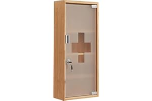 ‎ZEDELMAIER Zedelmaier Medizinschrank aus Bambus, Abschließbarer Arzneischrank, Hausapotheke, Erste Hilfe Schrank,Glastür mit Schloss (4 Fächer 12T x 27B x 57H cm)