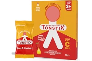 Tonstix Honey and Strawberry Jelly Pops - Pack of 8 Sore Throat Lollipops for Kids with Vitamin C and Zinc - No Added Sugar Cough Soother for Children - 100% Natural, Immune Supporting Ingredients