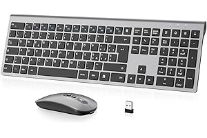 Tastiera e Mouse Wireless - cimetech Tastiera Wireless Ricaricabile 2.4G, Layout Italiano QWERTY, Tastiera Design Ergonomico, Ultra Sottile per Computer/Desktop/PC/Laptop/Windows 10/8/7 (Grigio)