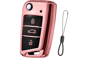 Teenpull Etui na kluczyki do VW, Skoda, Seat, etui na kluczyki samochodowe do Golf 7, Polo, Tiguan, MK7, T-ROC, Kodiaq, Octavia Leon Ateca Arona, z breloczkiem, akcesoria samochodowe (D-różowe)