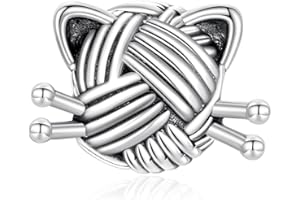 Katzen & Wollknäuel Charm für Pandora Armband,925er Sterlingsilber Tierperle mit Strickball & Katzenohren,Schmuckgeschenk für Damen & Mädchen