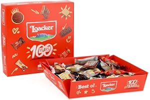 Loacker, Best of Moments 100 Years, Mix di Bontà a Base di Wafer al Cioccolato in Formato Mini, Idea Regalo, Party Box con Vassoio, Confezione Regalo con 44 Cioccolatini Monoporzione