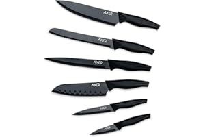 Axer Set Coltelli da Cucina Professionali Neri - 6 Pezzi - Chef Knife Inox