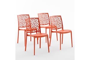 SIEDITI FUORI E DENTRO Chaises en résine avec Fibre de Verre empilables pour intérieur/Cuisine/Salle à Manger et extérieur/Jardin Anna (4 Chaises, Orange Papaya)