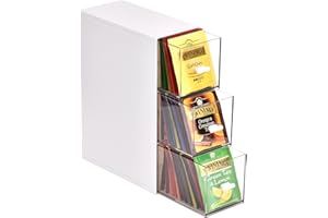 DearCal Tea Storage Boxes - Tea box with 3 Drawers - Kitchen Organisers for Tea Bags,Sugar, Coffee Pods– White
