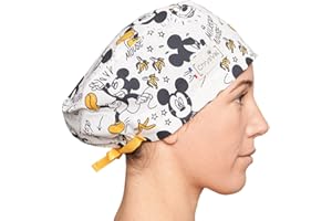 CHRYSVAL - Calot Couvrant Mickey - Bonnet Médical ou Calot Cuisine Unisexe 100% Coton Oeko-Tex - Réglable Avec Attaches et Elastique
