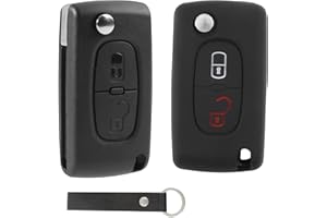 GUOBINZH 2 Boutons Coque Clé de Voiture pour Peugeot CE0536 207 SW 307 308 3008 5008 Partner Citroen C3 Picass Telecommande Boitier Clef de Remplacement avec Housse de Protection Clé en Silicone et Porte-Clés