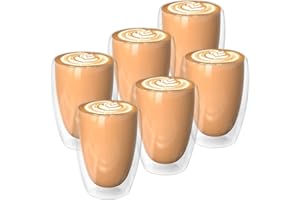 TAFONUP Vasos de doble pared para café latte macchiato (6 x 250 ml), cristal de borosilicato de doble pared para capuchino, café con leche, té, té helado, helado, leche, etc