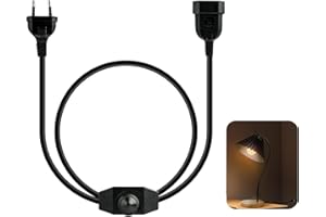 EMODWEY LED Dimmer mit Schalter,1 Meter Dimmer für LED Lampen,Euro Flachstecker, 220-250V / 100W Max, Stufenlos Dimmbar für LED Lampen, Energiesparende Dimmer Steckdose, Schwarz – Ideal für Haushaltsbeleuchtu