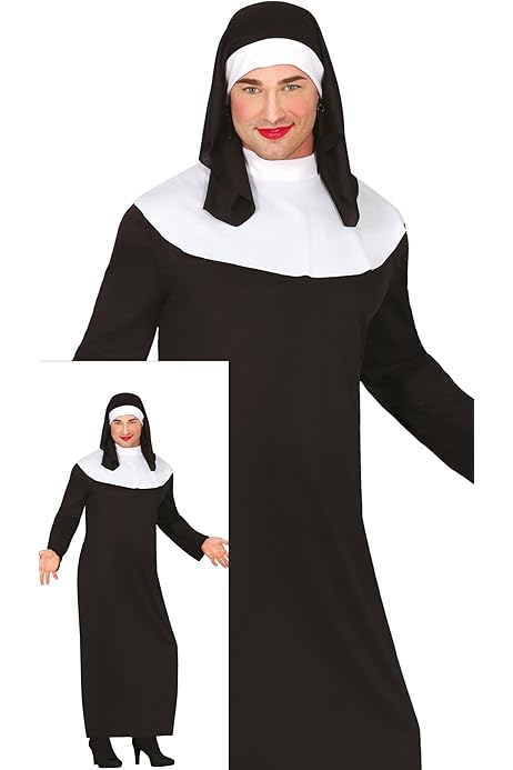 Disfraz De Monja - Negro Con Cofia, Talla M, Para Carnaval/Fiestas