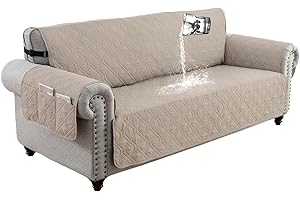 DSechcrsL 100% Waterproof Sofa Cover with Side Pockets, 3 Seater Sofa Protector for Children Pets Dog, Non-Slip Three Seater Couch Slipcover, Washable, KHAKI