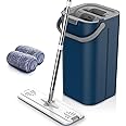 SKY-TOUCH Mop and Bucket : Flat Mop Bucket System with Wringer Set Squeeze Mop Bucket Set with Long Handle for Home Office Floor Wall Windows (2 Pads Blue)