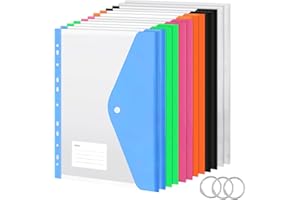 BOENFU Dokumententasche A4 Abheftbar, 12 Stück Dokumentenmappe A4 zum Abheften, Wasserdicht Erweiterbare Mappen mit Druckknopf, 11 Löcher Umschlagmappen, 6 Farben