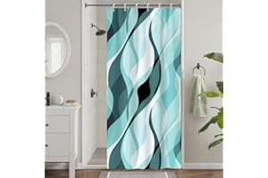 Uiiooazy Tenda Doccia Antimuffa, Tenda da Doccia Piccola 90x180cm Blu Verde Righe Sfumata Turchese Banda Gradiente Tende da Bagno Tessuto Lavabile Impermeabile Tende per Vasca da Bagno con 6 Anelli