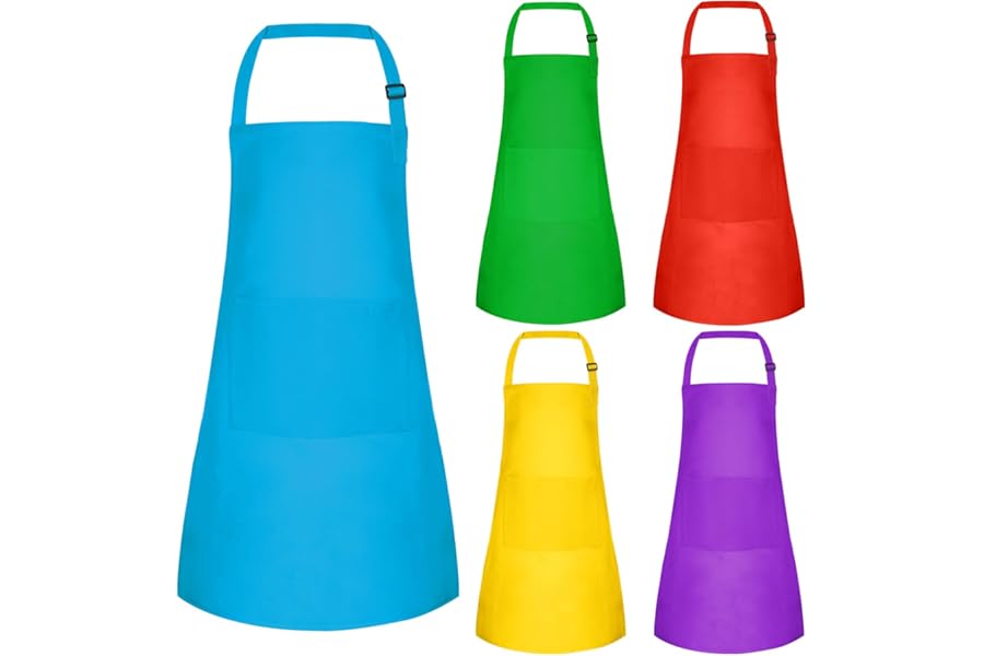 BOUBONI 5/10/20 Pcs Kids Apron with 2 Pockets Adjustable Kids Chef Apron Bulk for Cooking Baking Painting Crafting