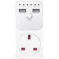 Funien Countdown Timer Socket, Countdown Timer Socket with 2 USB Ports 5V 2.1A Outlet Plug-in Time Controller Switch for Electrical Appliances - UK Plug AC 230V