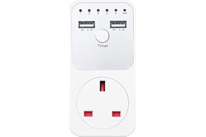 SHUAIGUO Countdown Timer Socket with 2 USB Ports 5V 2.1A Outlet Plug-in Time Controller Switch for Electrical Appliances - UK Plug AC 230V, White