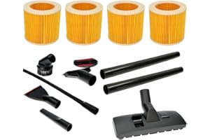 WESSPER Sillar Kit de Pièces Détachées remplacement pour Aspirateur Kärcher WD 3, Set D'aspirateur, 5 x Set de Buses et de brosses, 1 x Suceur Ø 35 mm, 4 x Cartouches filtrantes, 2 x Prolongateur de Tube