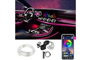 VABOO Tira de Luces LED para Interior de Coche, 8M Luz Ambiental, 12V Iluminación RGB de Neón Atmósfera 6 en 1 con Sincronización de Música y Aplicación Multicolor RGB Sonido Activo Automóvil Atmósfera