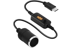 VAKLER Câble d'alimentation USB C Mâle vers Allume-Cigare 12 V, 0,3M USB C Mâle vers 12V Voiture Allume-Cigare Prise Câble d'alimentation Type-C pour Caméra Embarquée GPS
